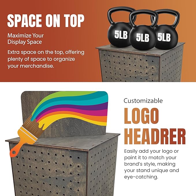 TORCHED DISPLAYS Rotating Display Stand | 22.5 x 16.76-inch | Rotating Organizer Wood Pegboard | Pegboard Display Stand for Craft Shows, Vendor Events, Jewelry, Accessories | Ebony