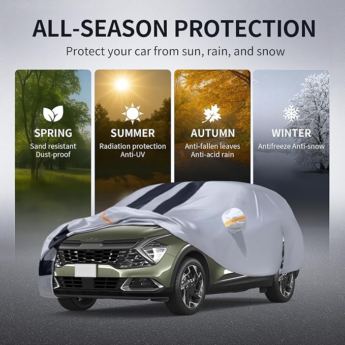Multi-Layer Car Cover Custom Fit for Kia Sportage(2021-2026), 100% Waterproof All Weather for Automobiles, Gift with Towel, Heavy Duty Car Covers for Rain Sun UV Protection with Door Zipper