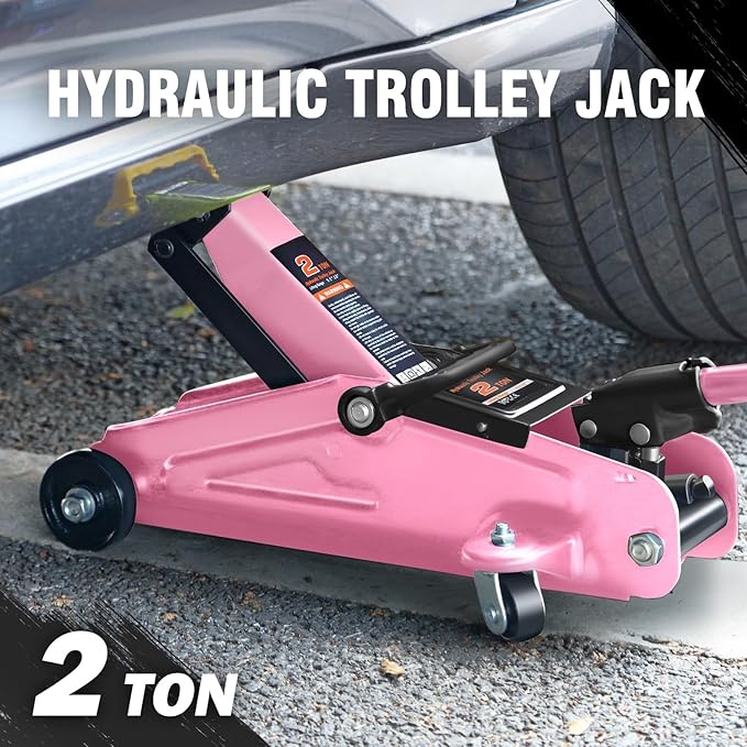 PM PERFORMOTOR Low Profile Hydraulic Trolley Service/Floor Jack, 2 Ton (4000 lbs) Capacity, Lifting Range 5.1"-13",Pink,PM-TOL-FJ20-PK
