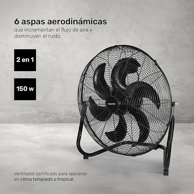 Taurus FLASH 20” Industrial Floor Fan | High Velocity Metal Grill Fan with Aerodynamic Plastic Blades | Powerful Quiet Air Circulator for Garage, Patio, Gym or Workshop, Adjustable Tilt