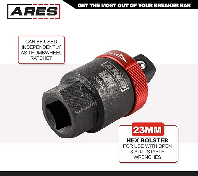 ARES 36005-1/2-Inch Drive Ratcheting Breaker Bar Adapter - Converts Breaker Bar or Sliding T-Handle into Ratchet - Reversible Ratcheting Mechanism with Anodized Switch Collar