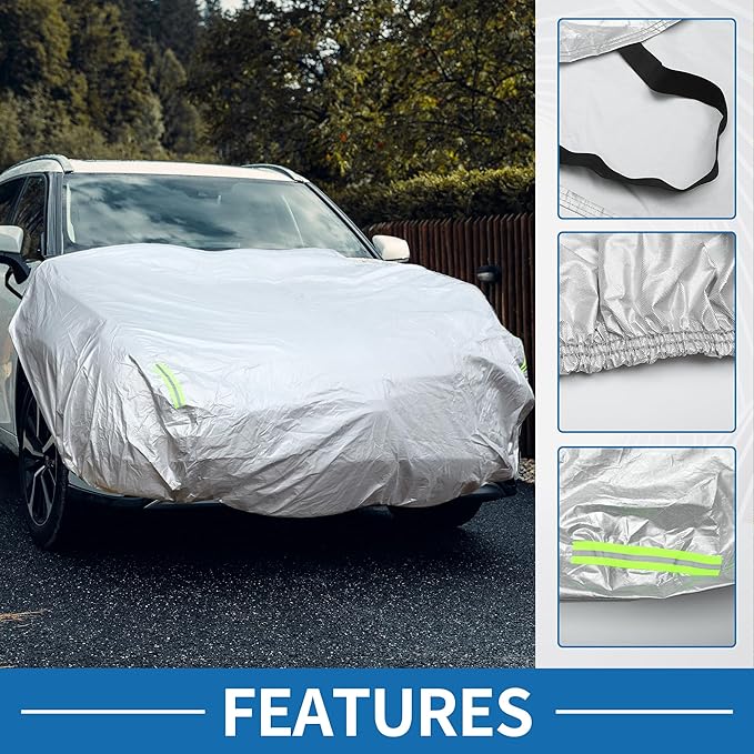 Car Windshield Cover Half Car Cover Top with Reflective Straps for Ice and Snow for Most Car Silver Tone 67" x 71"