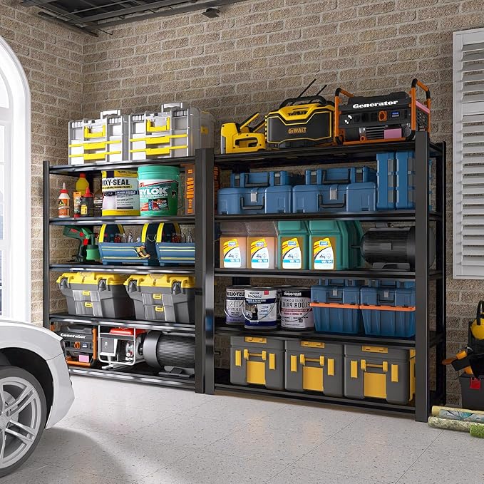 HYCHIKA 5-Tire Garage Shelving Units Storage Shelves Rack, 72 Inches Height Heavy Duty Adjustable Steel 3000 lbs Industrial Metal Shelf for Basement, Garage Organization (72" H x 59" W x 24" D)