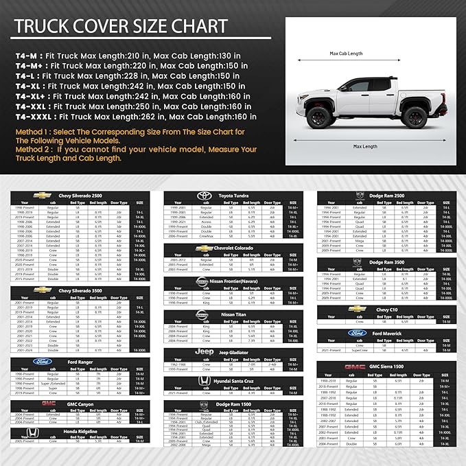 2026 Upgrade Truck Cover Waterproof All Weater, Heavy Duty Outdoor Pickup Truck Cover for Tacoma, Tundra, Titan, F-150, RAM 1500, Silverado 1500, Sierra 1500 etc. Length up to 228 inches.