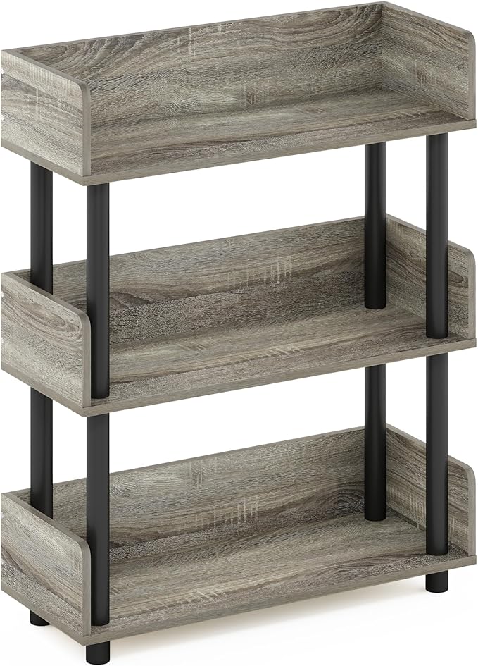 Furinno TURN-N-TUBE Display Shelf, 3-Tier Storage Shelves with Side Panels, Open Shelves Book Shelf with Rounded Corner Top Edges, for Organization and Storage, Living Room, Home Office, French Oak