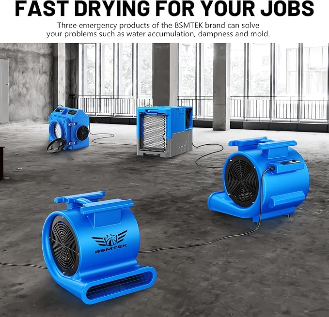 Air Mover Blower Fan, Industrial 1.5HP MAX10000CFM Monster Floor Blower Carpet Dryers - 3 Speeds, 4 Adjustable Angles, 15FT Long Cord, Stackable Blue- 2026 Upgraded