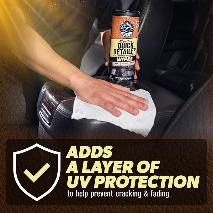 Chemical Guys Leather Cleaning Quick Detailer Wipes (Works on Natural, Synthetic, Pleather, Faux Leather and More) On The Go Car Care Accessory (30 Ct)