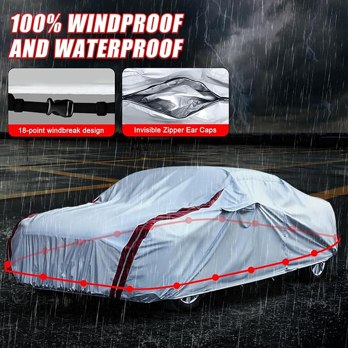 Waterproof Car Covers Replace for 2008-2025 Dodge Challenger, 6 Layers All Weather Custom-fit Car Cover with Zipper Door & Windproof Bands for Snow Rain Dust Hail Protection