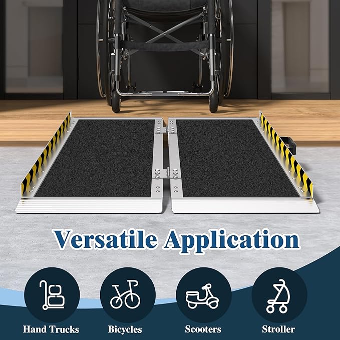 Portable Wheelchair Ramp 3FT, Non-Slip Aluminum Folding Handicap Ramp for Home Steps, 600LBS Capacity Threshold Ramp for Doorways, Stairs, Scooters
