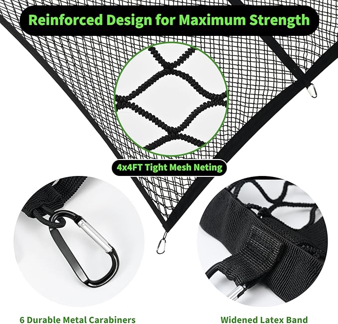 Cargo Net for Pickup Truck Bed, Double Layer Truck Bed Net, Suitable for Daily Light Loads of Trucks, 4'x4' Stretches to 7'x7', with 6 Metal Carabiners