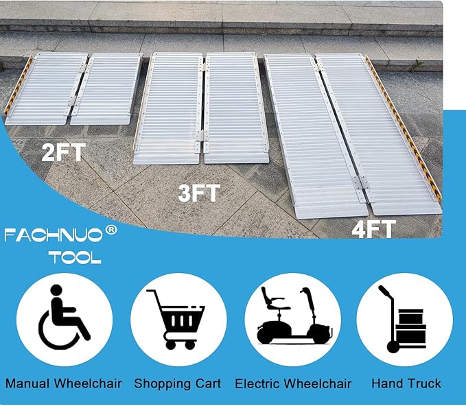 FACHNUO Portable Wheelchair Ramp 2FT, Non-Skid Aluminum Folding Threshold Ramp, Handicap Ramps for Wheelchairs for Home Steps/Doorways/Stairs/Curbs/, Scooter Ramp for Car, 800lbs Weight Capacity