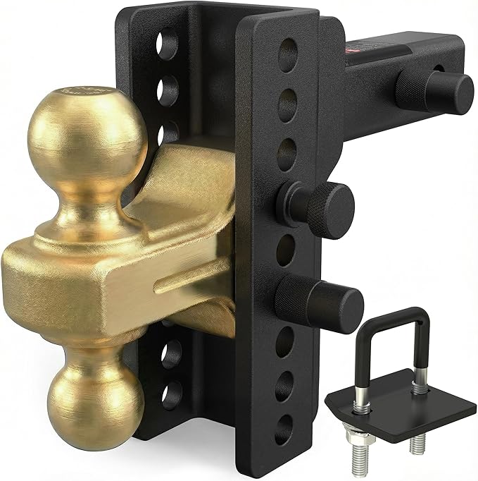 TYT Adjustable Truck Trailer Hitch for 2.5 inch Receiver, 6" Drop/Rise Tow Hitch with Dual Balls (2" & 2-5/16"), 14,000 lbs GTW, 1,400 lbs TW, Includes Two Pin Locks & Hitch Tightener