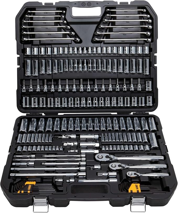 DEWALT Mechanics Tools Kit and Socket Set, 204-Piece Dewalt Tool Set , 1/4" & 3/8" & 1/2" Drive, Metric/ SAE Deep and Shallow Sockets, 3/8" Hex Bits, Torx Bits, Spark Plugs, Wrenches (DWMT72165)