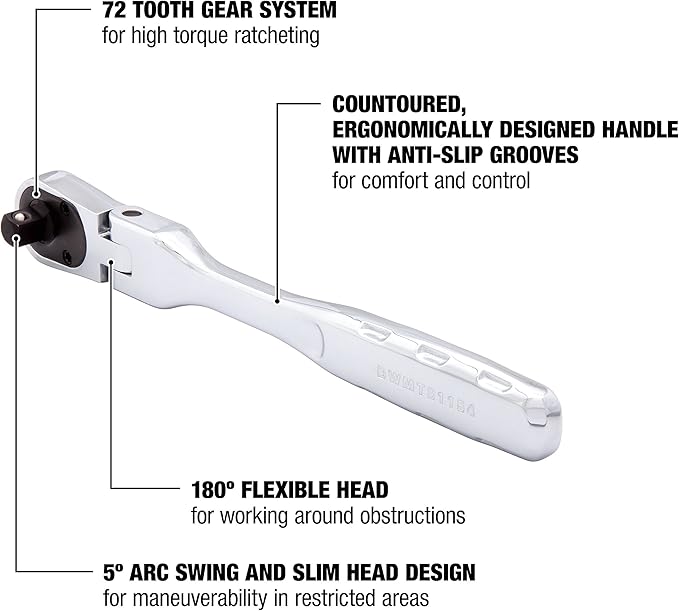 DEWALT DWMT81154 1/4IN Drive Flex Head Ratchet