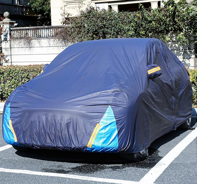 Car Cover Waterproof All Weather, 6 Layers Outdoor Full Exterior Cover Rain Sun UV Snowproof Protection with Zipper Cotton, Mirror Pocket for Toyota Camry