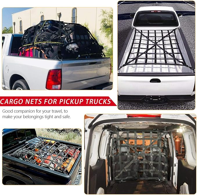 Surmountway Heavy Duty Cargo Net - 66" x 50", 1100LBS Capacity, Cam Buckles & S-Hooks, Fits Pickup Truck & Trailer Beds