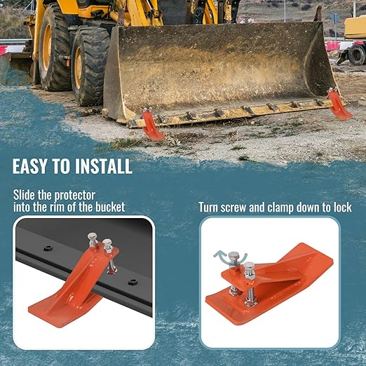 Doppy 2Pcs Tractor Bucket Edge Protector, 3/8'' Thick Snow Skid Tamer, Double Hex Lock Nuts & Bolts Included for Snow Removal, Leaves, Gravel Spreading, Orange