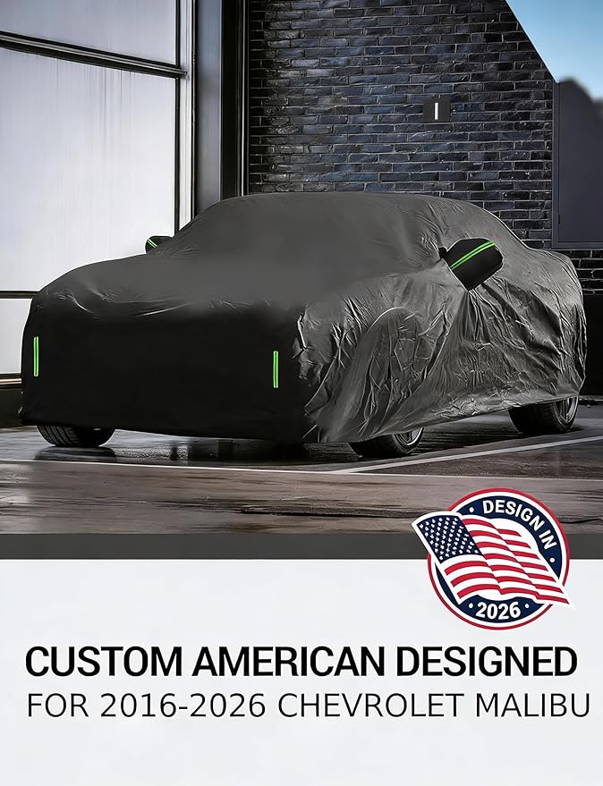 Proadsy 2026 Car Cover Fit for Chevrolet Chevy Malibu 2016-2025 2026, Waterproof All Weather, Windproof Snowproof Rain Hail Sun UV Dust Snow Protection Full Outdoor Indoor Exterior Car Covers