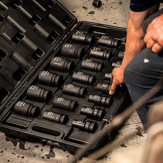 SUNEX TOOLS 5693 1-Inch Drive SAE Deep Impact Socket Set, 21 piece