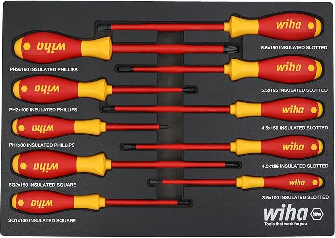 Wiha 32080 10 Piece Insulated SoftFinish Cushion Grip Screwdriver Tray Set