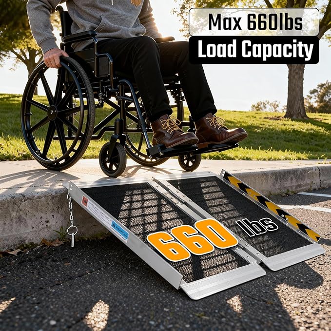 2FT Portable Wheelchair Ramp, 600 LBS Capacity Folding Handicap Ramp, Non-Slip Aluminum Portable Ramps, Threshold Ramp for Home Steps, Stairs, Doorways, Home Entry, and Door