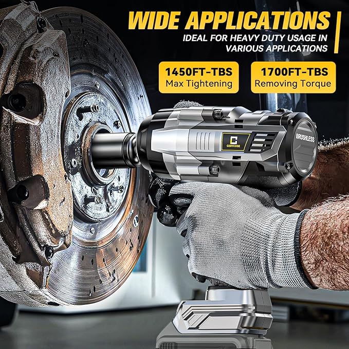 Cordless Impact Wrench 1/2 inch Compatible with Dewalt Battery: 1700FT-LBS High Torque Impact Wrench Heavy Duty Tool - Brushless Electric Impact Gun Includes LED Work Light - Bare Tool Only
