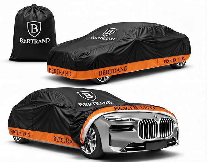 BERTRAND Premium Sedan Car Cover (195 x75 - Size - A3) - Heavy-Duty | Waterproof All Weather | Cotton-Lined + Door Zipper | UV Protection + Reduces Hail Impact | Extra Large Sedans