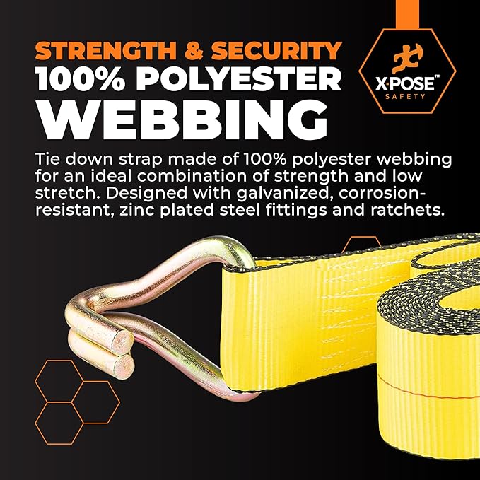 Xpose Safety 4-Pack Retractable Ratchet Straps with Double J Hooks, Heavy Duty 3" x 30', 16,200 lbs Break Strength Tie-Downs for Truck, Trailer, Kayak & Motorcycle