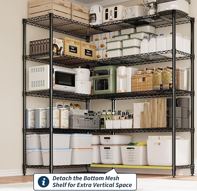 GarveeHome 70" H Storage Shelves 5-Tier L-Shaped Shelving Unit, 1325 LBS Metal Shelves Heavy Duty Shelving Storage Rack Corner Shelf with Adjustable Shelf, for Kitchen Pantry Bedroom