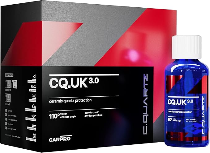 CARPRO CQUARTZ UK 3.0 - Ceramic Coating for Cars, Quartz Based Nanotechnology, Bonds to Paint, Glass, Metal and Plastic - (50ml Kit)