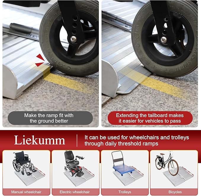 LIEKUMM 3FT Portable Wheelchair Ramp, Non-Slip Aluminum Folding Ramp for Home Steps, Doorways, and Stairs, 600 lbs Load Capacity Handicap Ramp