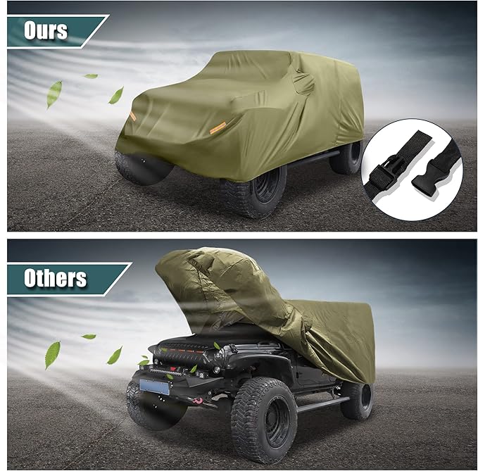 X AUTOHAUX SUV Car Cover Fit for Jeep Wrangler JK JL 2 Door 2007-2021 Outdoor Waterproof Sun Rain Dust Wind Snow Protection 210D Oxford Dark Green
