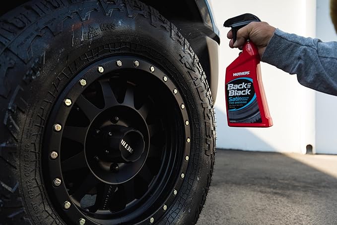 Mothers Back-to-Black Satin Tire Dressing, 16 oz. — No-Shine, Matte Finish, Dry-Touch, Non-Oily Formula Won’t Brown or Sling, Protects Tires, Natural Low-Sheen Finish (06816)