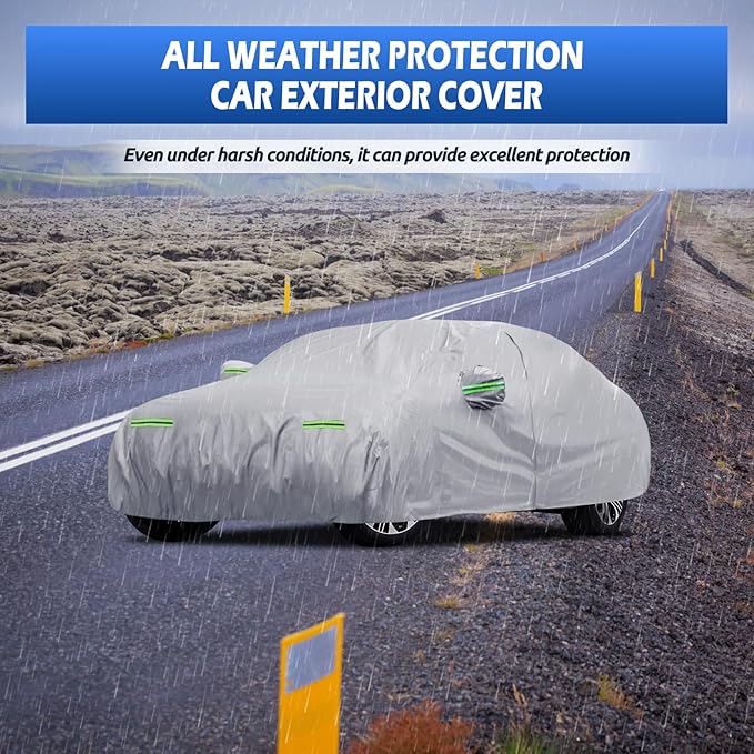 Car Cover Fit for Mercedes Benz E-Class Sedan E300 E350 E450/E43 E53 E63 AMG (2006-2026), Migaven Waterproof Full Exterior Cover Sun Rain Protection with Door Zipper, Silver