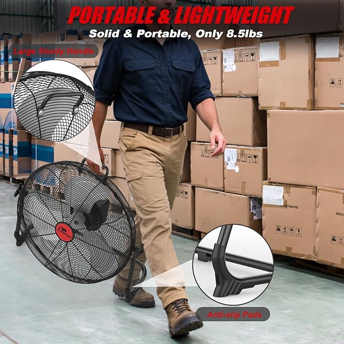 16" Battery Operated Floor Fan Compatible with Milwaukee 18V Battery, Portable Cordless Fan with AC Adapter, USB and Type-C Output, Variable Speed Fans for Jobsite Garage Camping(No Battery)