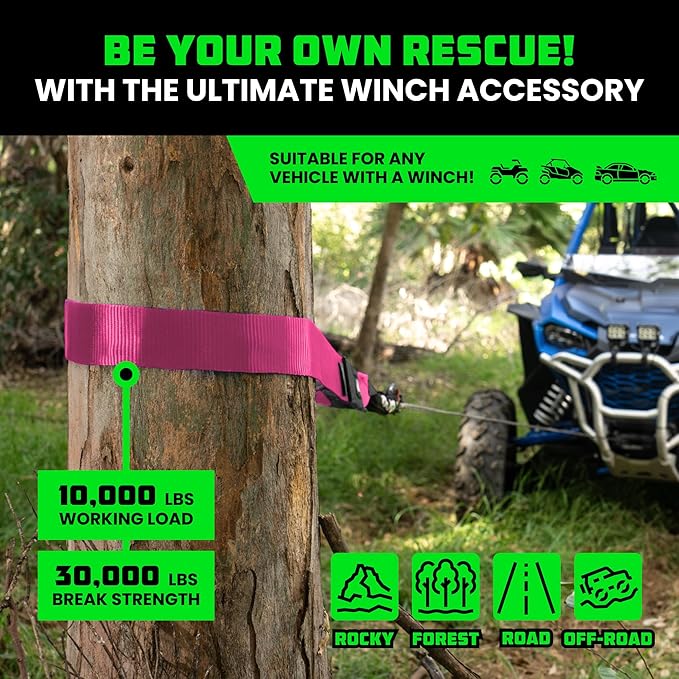 Rhino USA Tree Saver Tow Strap (3" x 8') - 31,518lb Break Strength - Emergency Recovery Strap Winch Extension for Truck, UTV, ATV & More - Heavy Duty Straps Compatible with Jeep, Ford, Toyota