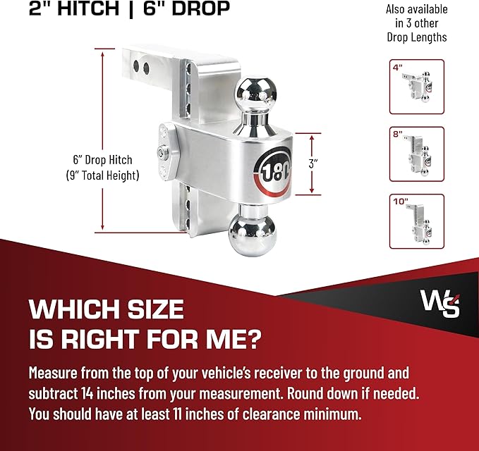 180 HITCH CTB6-2 Aluminum Adjustable 6" Drop & Chromed Steel Ball for 2" Receiver, 12,500 GTW