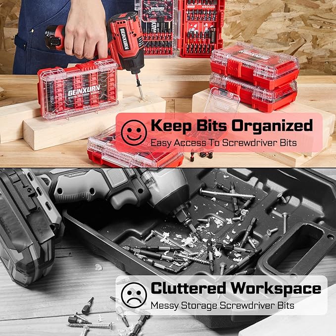 Geinxurn 1Pc Red Storage Box Case, small parts box with detachable divider, Screwdriver Bit Set Box