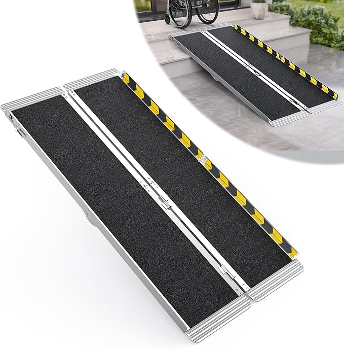 5 Feet Portable Wheelchair Ramp, 600 LBS Capacity Folding Aluminum Threshold Ramp with Anti-Slip Surface, Mobility Access Handicap Ramp for Home Steps, Doorway, Stairs, Doorways, Scooter