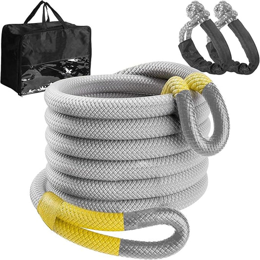1" x 30' Kinetic Recovery Tow Rope (48,500lbs) with 2 Soft Shackles (56,000 lbs), Heavy Duty Offroad Towing Straps Kit for SUV UTV ATV Truck Jeep Off-Road Vehicle Recovery