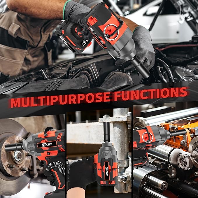 STRCEAT 1/2" Cordless Impact Wrench 1000N.m (737ft-lbs),21V Brushless High Torque Impact Gun with 2×4.0Ah Batteries,6 Sockets,Extension Rod,LED Light for Truck Mower Car Industrial Repair