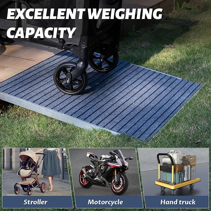 Aluminum Threshold Ramp for Doorways, 30"x36" Adjustable Ramp for 2.5"-5" Rise, Wheelchair Ramp with Non-Slip Mat, Ramps for Wheelchairs for Home, Threshold Ramps for Doorways