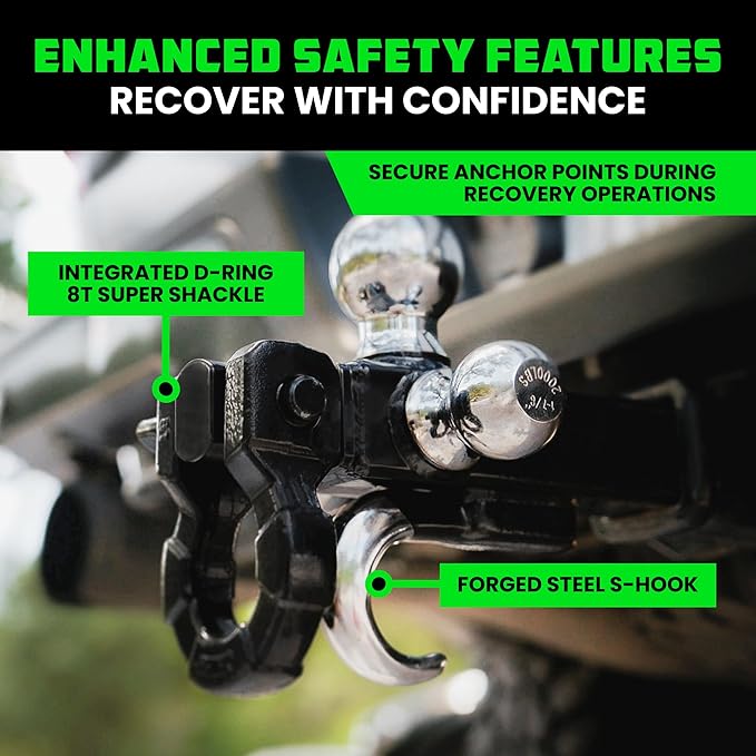 Rhino USA Trailer Hitch Tri-Ball Mount with Hook, Shackle & Locking Pin (2-Inch Receiver) Versatile Tow Hitch Ball Size 1-7/8 Inch, 2 Inch & 2-5/16 - Heavy Duty Truck Towing Hitch (Black)