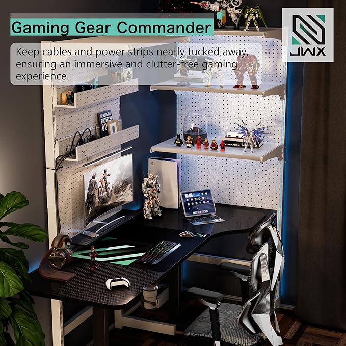JWX Pegboard Storage Management Box - Easy Install, Secure Storage Solution for Gamers, DIYers, and Office Organization, Compatible Pegboard Standing Shelf Unit, White