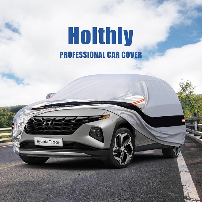 10 Layers SUV Car Cover Custom Fit for Hyundai Tucson (2004-2024) Waterproof All Weather for Automobiles, Outdoor Full Cover Rain Sun UV Protection.Silver