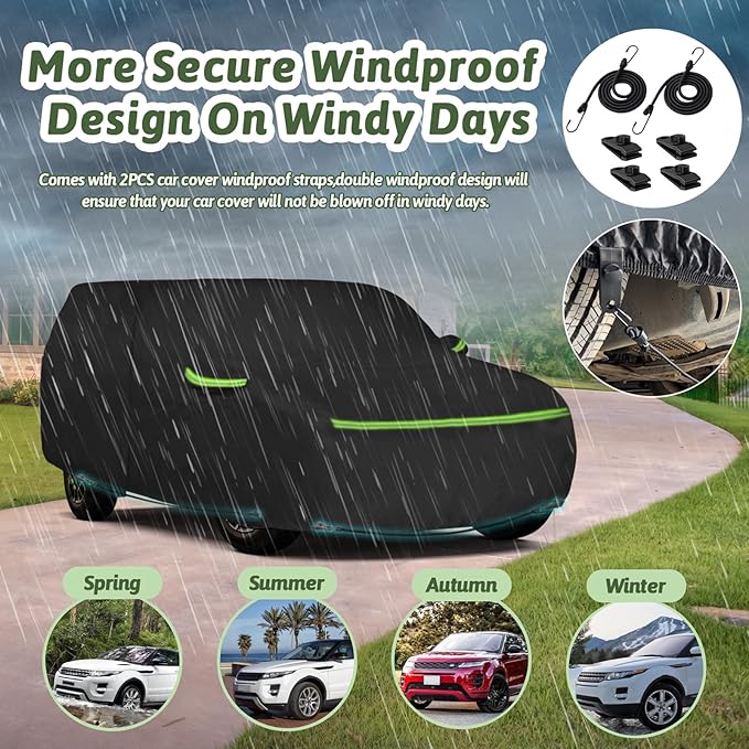 6 Layer Car Cover for Land Rover Range Rover Evoque 2011-2025, 210T Waterproof Sun Rain UV Dust Snow Protection Outdoor Evoque Full Car Cover with Windproof Gust Strap and Zipper Door-Black