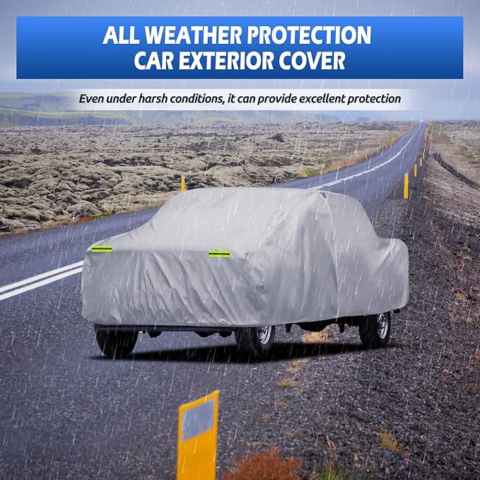 Truck Cover Waterproof All Weather, 6 Layers Pickup Cover Fit for Ford F250/F350, Chevrolet Silverado, Gmc Sierra, Ram 2500 (T5 Fit Truck Length Up to 266 inch), Silver
