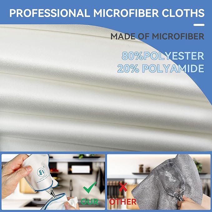 Microfibre Cleaning Cloths, 30 X 30cm Lint Free Glass Polishing Cloths for Glasses, Glassware, Stemware, Lens (White, 30 x 30 cm 3pcs)