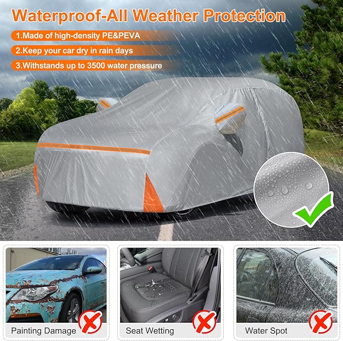 Car Cover for 2022-2025 Jeep Wagoneer L/Grand Wagoneer L, Waterproof Custom-fit All Weather Sun Rain UV Dust Snow Protection Outdoor Wagoneer L Full Car Cover with Door Zipper and Cotton Lining-Grey