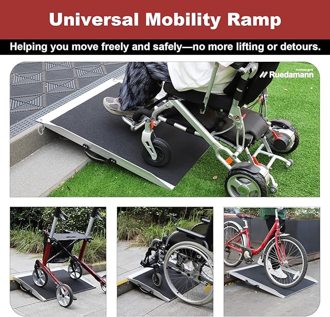 Ruedamann 3FT Wheelchair Ramp, Non-Slip Ramps for Wheelchairs for Home, 600 Lbs Load Capacity, Aluminum Portable Ramps for Wheelchairs, Scooters, Ebikes, Curbs, Doorways